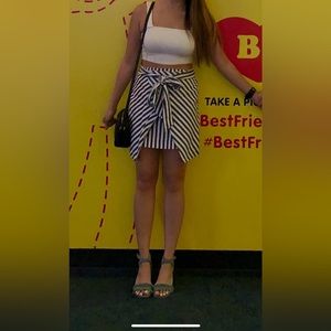 Zara Striped Mini Asymmetrical Hem Skirt Small